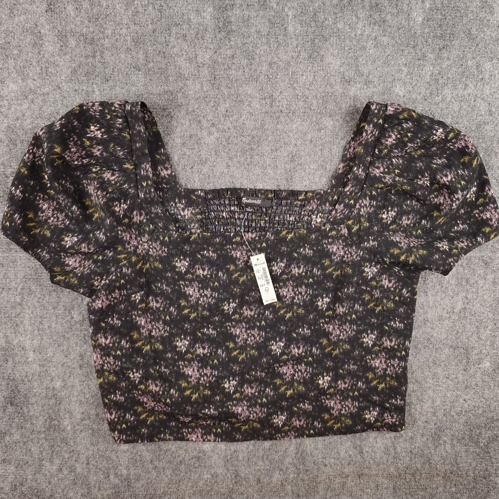 New Madewell Hopewell Puff Sleeve Crop Top Small Blurred Ikat Floral‎ Print